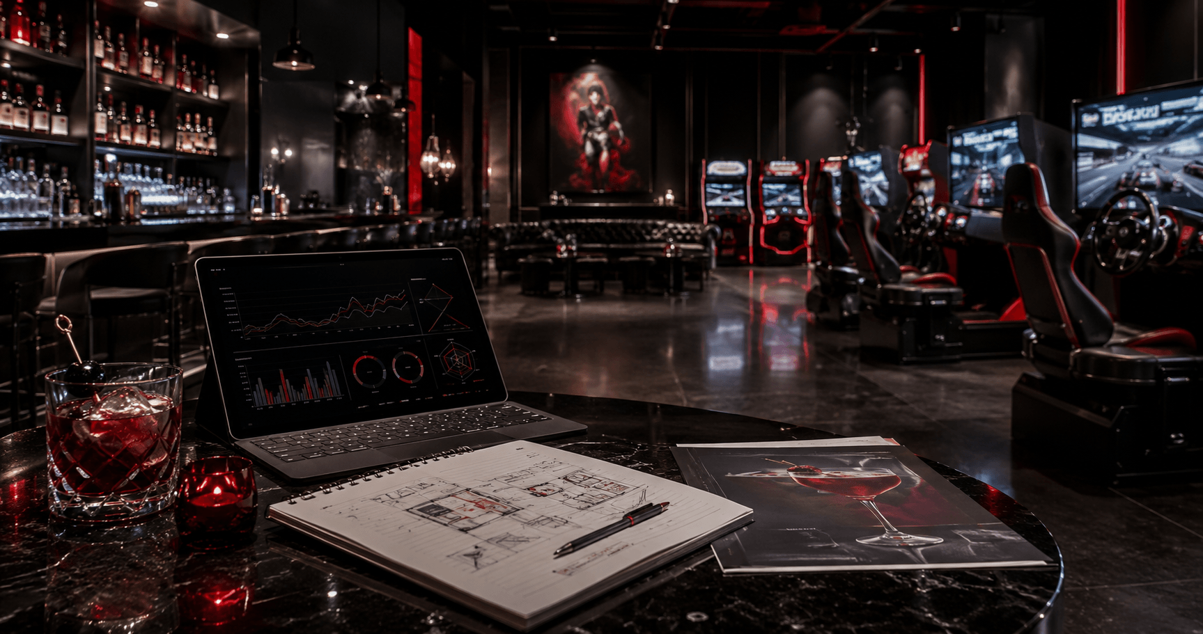 KRG Nightlife Modern competitive socializing venue with games, dining, and groups enjoying a shared experience.